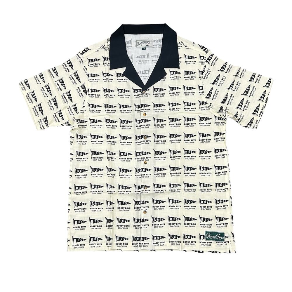 NEW Bogey Boys Flag Button Up Men's Golf Shirt Black and Cream Size L